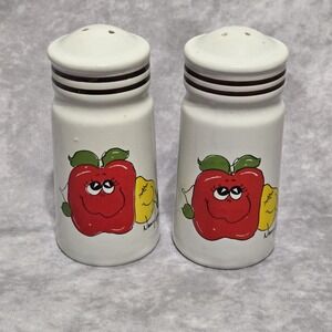 Vtg. Daekor Nancy Lynn Salt & Pepper Shakers Anthropomorphic Apple Pear  5.5"